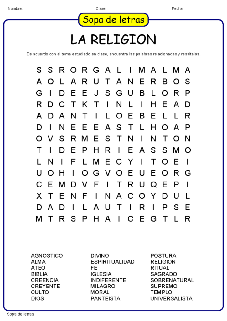 Actividad De Sopa De Letras Sobre La Religion 11 Actividad De Sopa De Letras Sobre La Religion 11