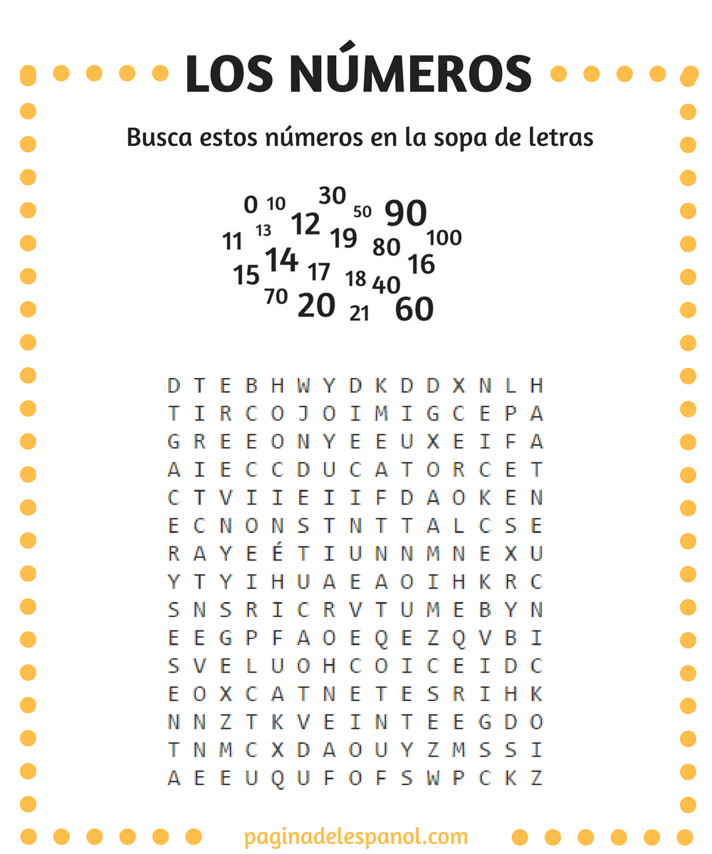 Busca Estos Numeros En La Sopa De Letras