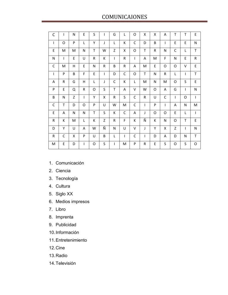 Comunicaciones Sopa De Letras Comunicaciones Sopa De Letras