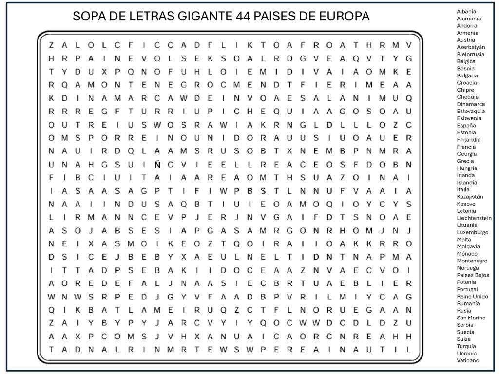 Dia De Europa Sopa De Letras Gigante 44 Paises De Europa Dia De Europa Sopa De Letras Gigante 44 Paises De Europa