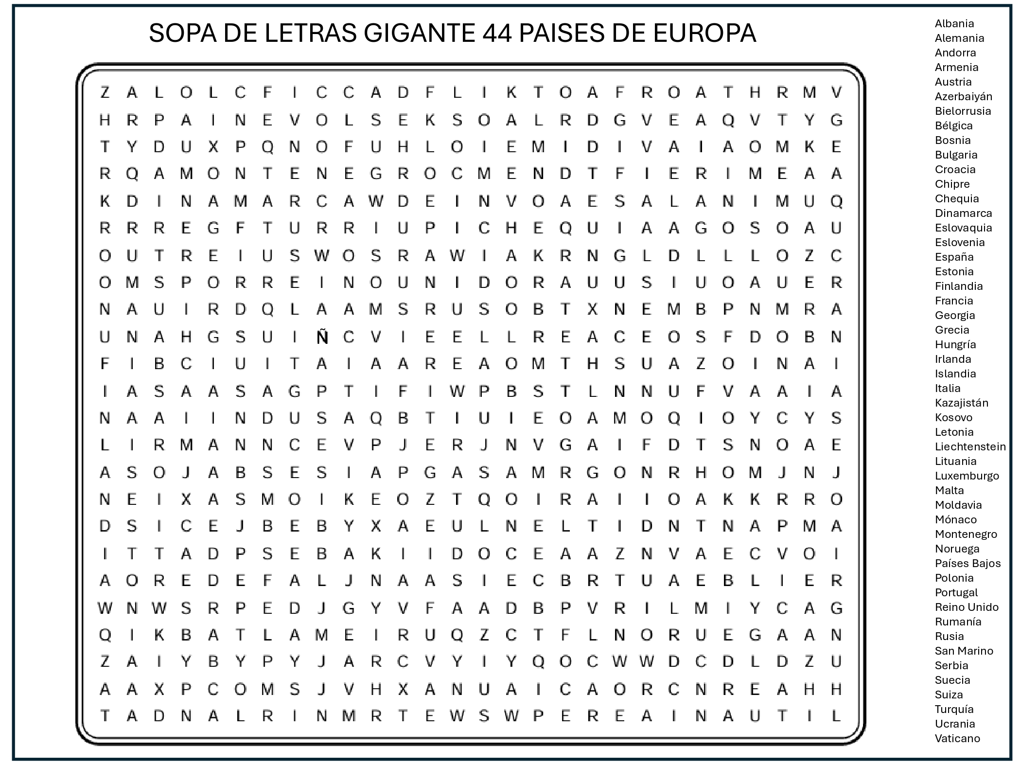 Dia De Europa Sopa De Letras Gigante 44 Paises De Europa