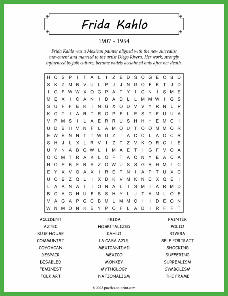 Frida Kahlo Word Search shtml