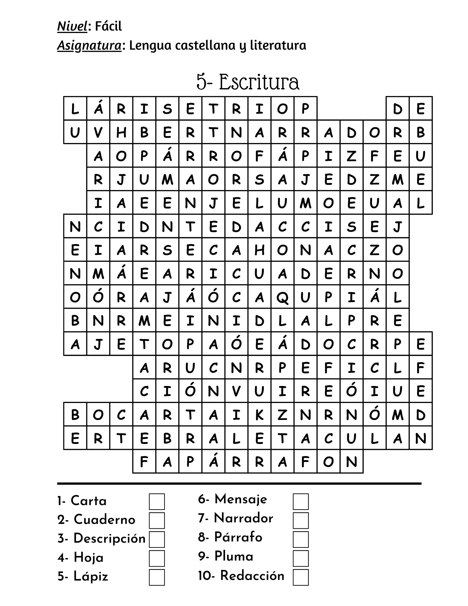 Sopa De Letras 10 Anos