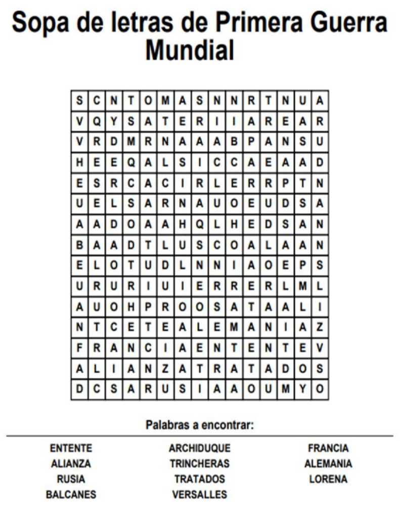 Sopa De Letras 1guerra Mundial