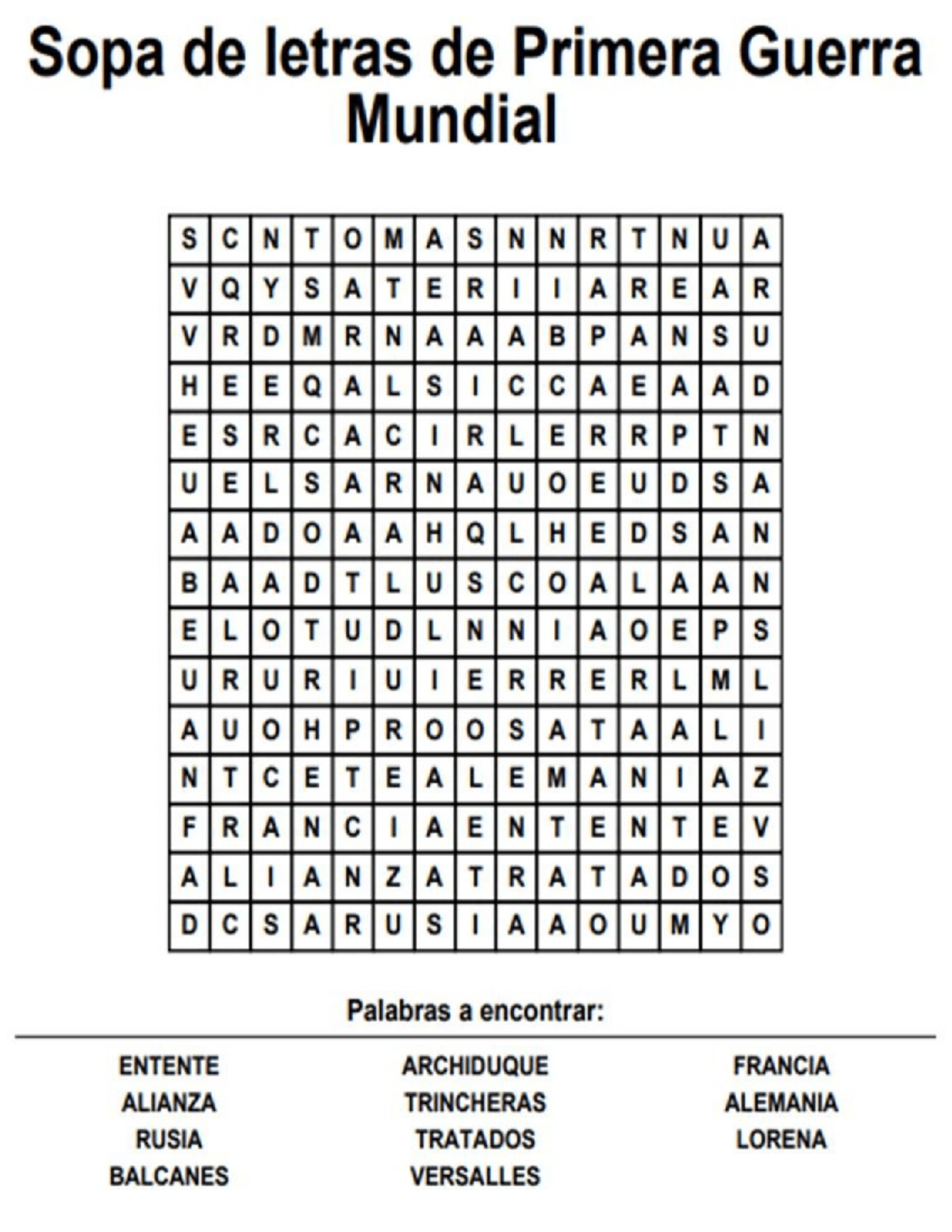 Sopa De Letras 1guerra Mundial