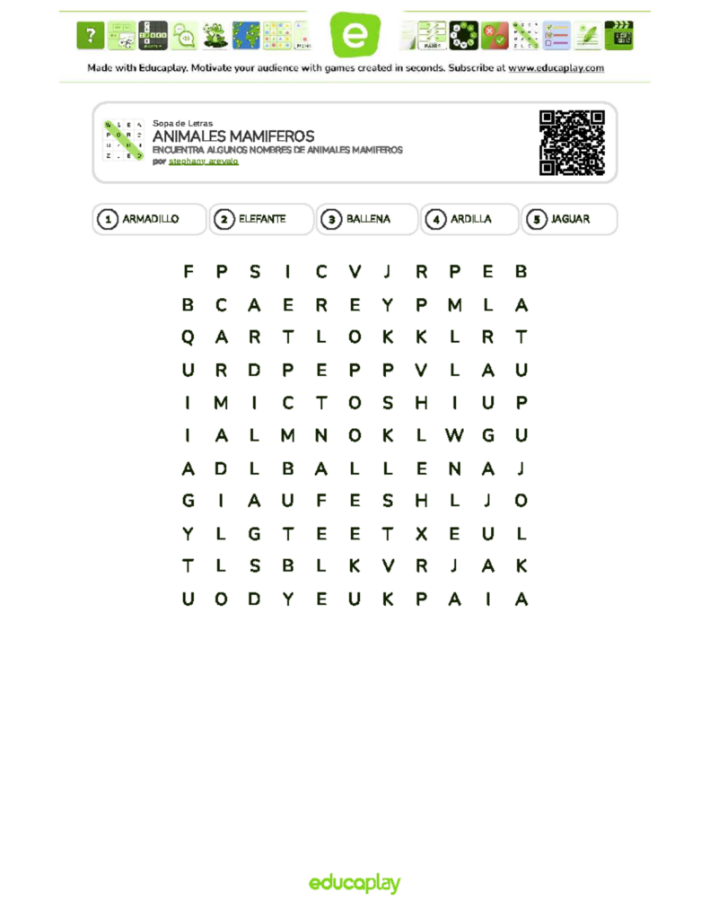 Sopa De Letras Animales Mamiferos 841495