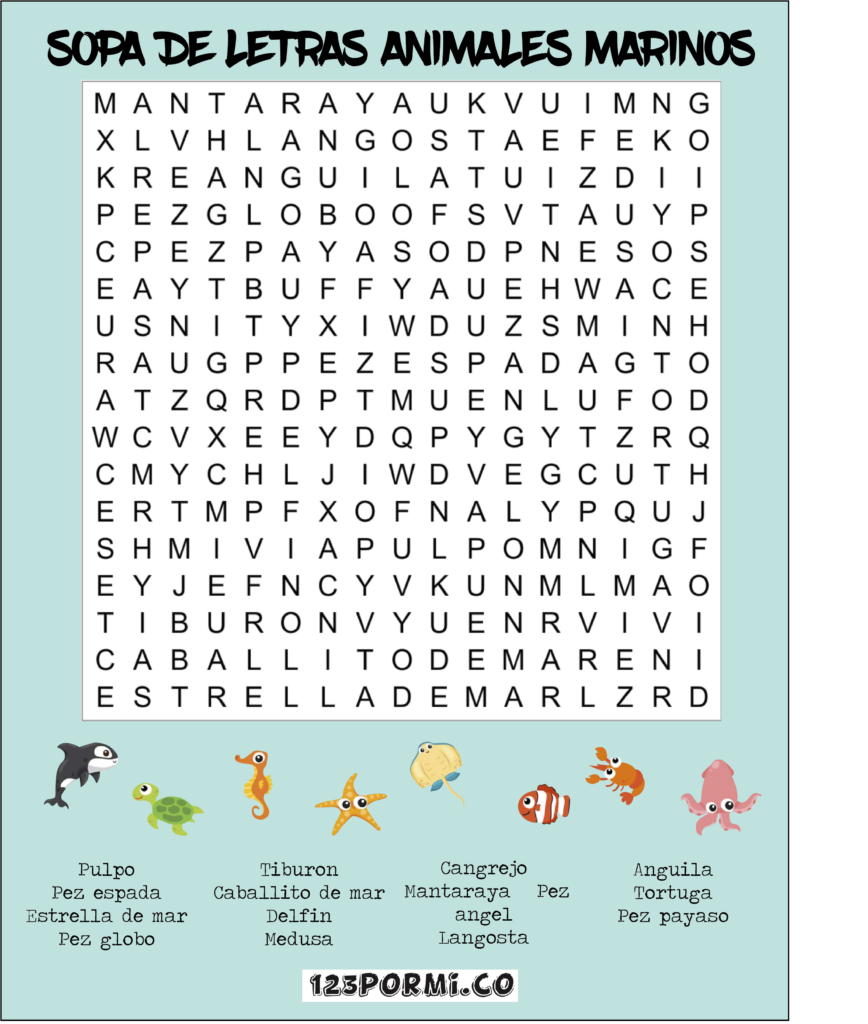 Sopa De Letras Animales Marinos Sopa De Letras Animales Marinos