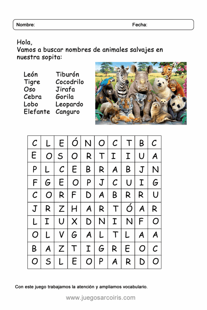 Sopa De Letras Animales Salvajes Sopa De Letras Animales Salvajes