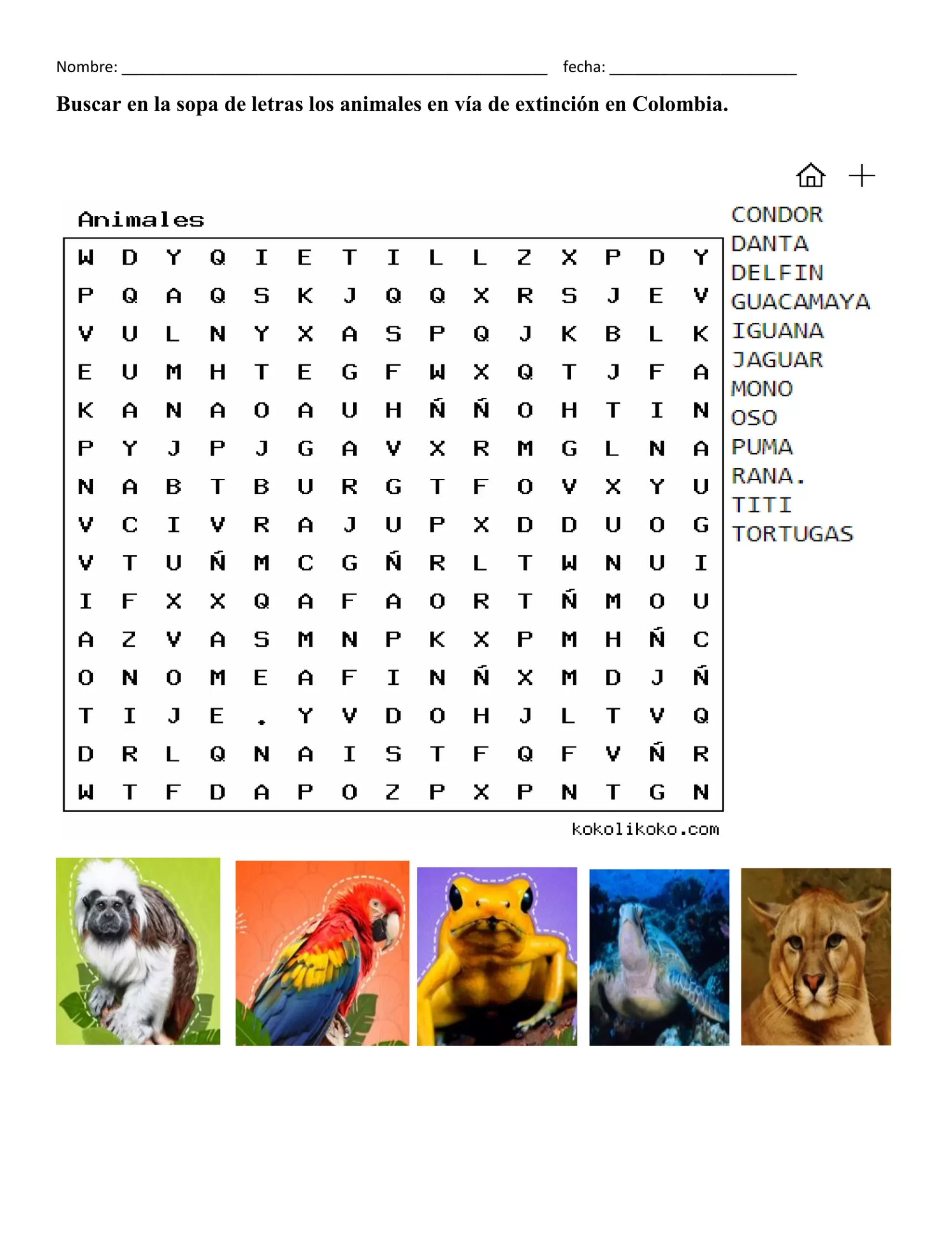 Sopa De Letras Animales Via De Extincion