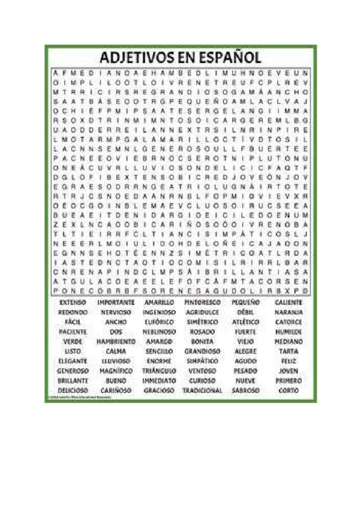 Sopa De Letras Apuntes Sobre Adjetivos En Espanol Sopa De Letras Apuntes Sobre Adjetivos En Espanol