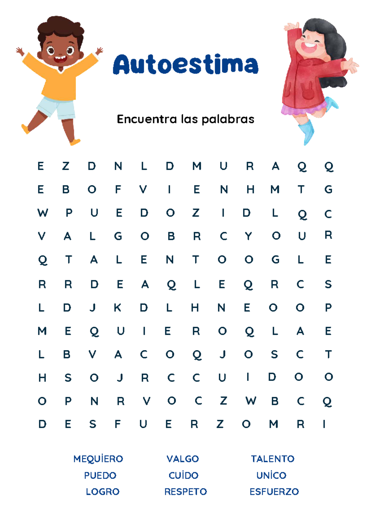 Sopa De Letras Autoestima Y Talento Material Didactico