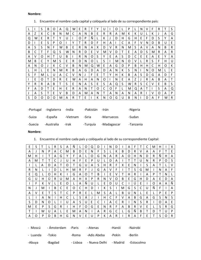 Sopa De Letras Capitales Y Paises Del Mundo Sopa De Letras Capitales Y Paises Del Mundo