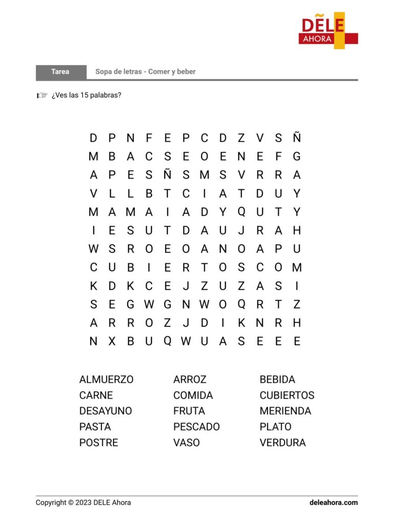 Sopa De Letras Comer Y Beber Sopa De Letras Comer Y Beber
