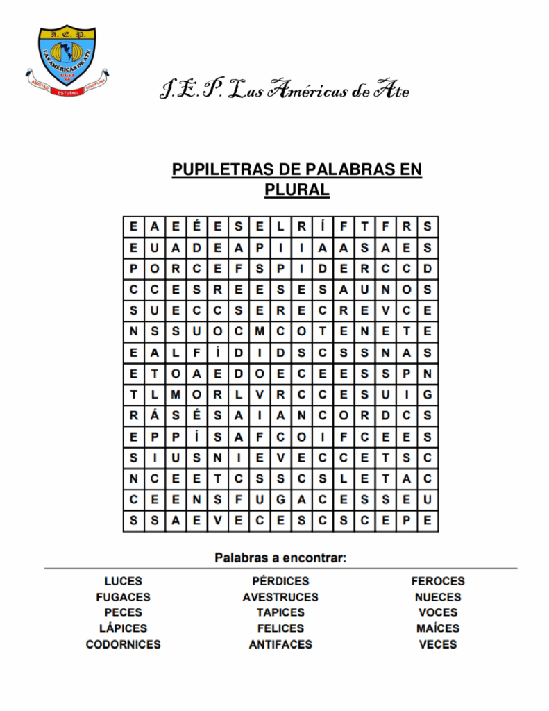 Sopa De Letras Con Palabras En Plural Sopa De Letras Con Palabras En Plural