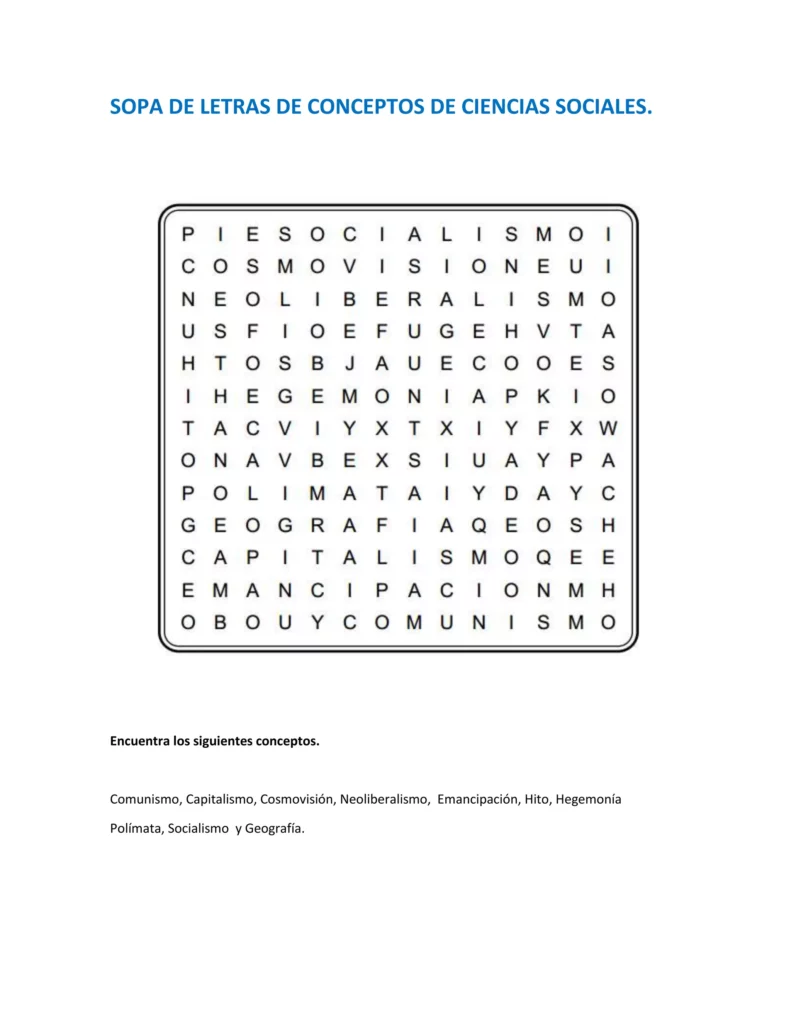 Sopa De Letras De Conceptos De Ciencias Sociales Sopa De Letras De Conceptos De Ciencias Sociales