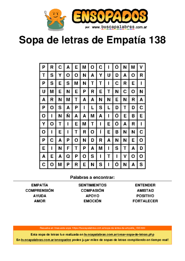 Sopa De Letras De Empatia 138 Sopa De Letras De Empatia 138