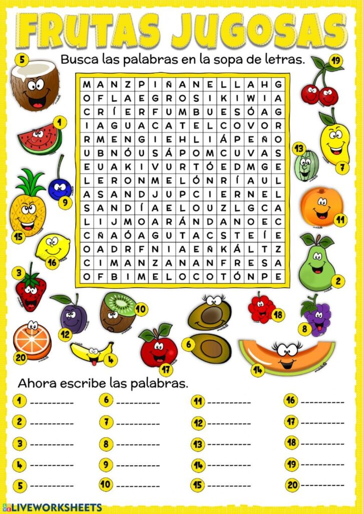 Sopa De Letras De Frutas Y Verduras