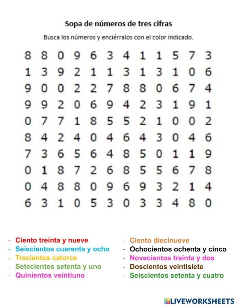 Sopa De Letras De Numeros Sopa De Letras De Numeros