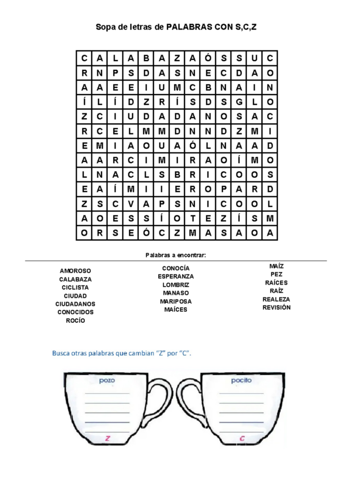 Sopa De Letras De Palabras Con Scz Sopa De Letras De Palabras Con Scz