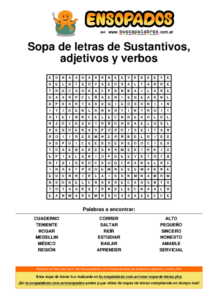Sopa De Letras De Sustantivos Adjetivos Y Verbos Sopa De Letras De Sustantivos Adjetivos Y Verbos