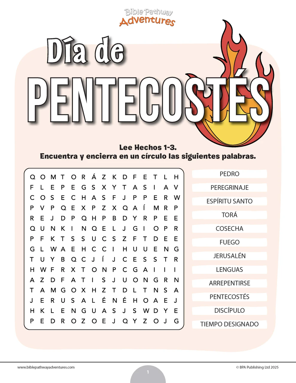 Sopa De Letras Del Dia De Pentecostes