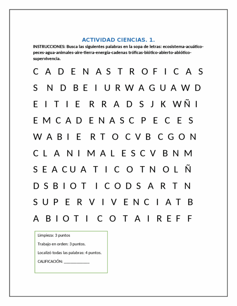 Sopa De Letras Del Tema De Ecosistemas Sopa De Letras Del Tema De Ecosistemas