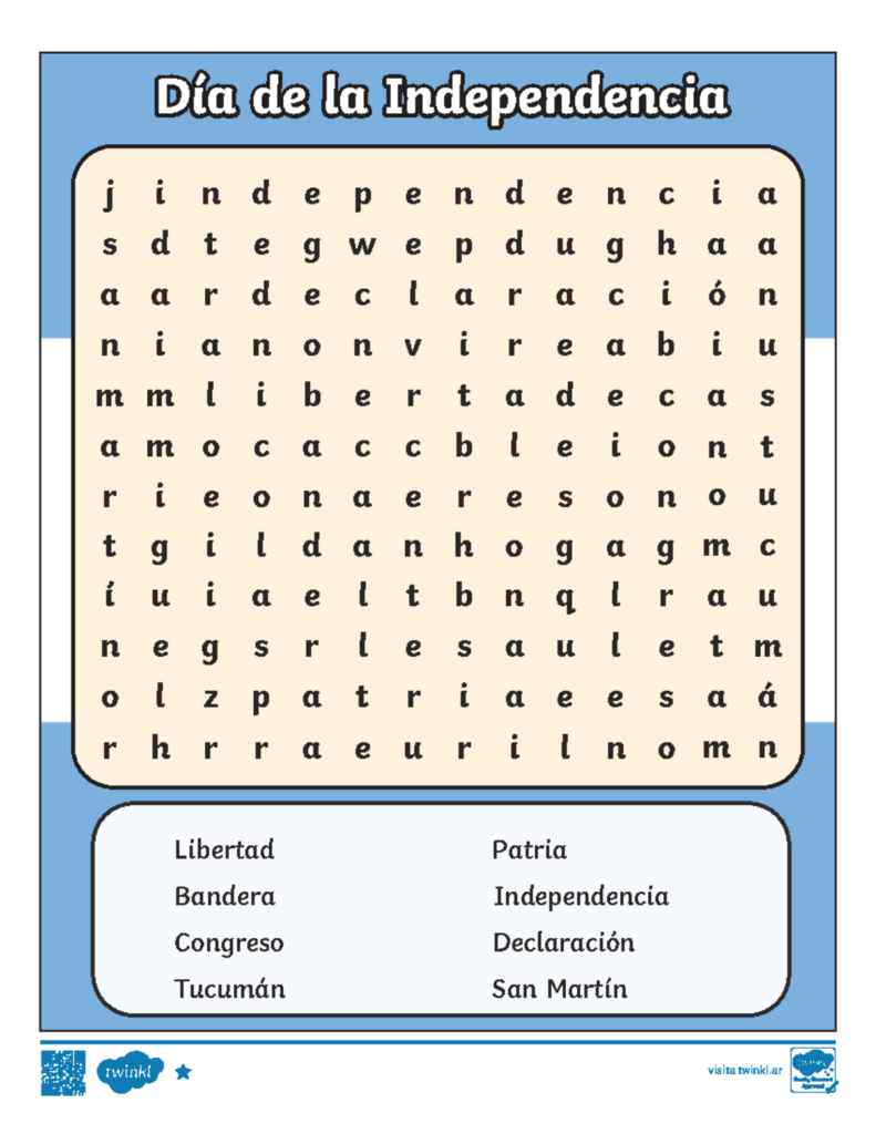 Sopa De Letras Dia De La Independencia De Argentina Sopa De Letras Dia De La Independencia De Argentina