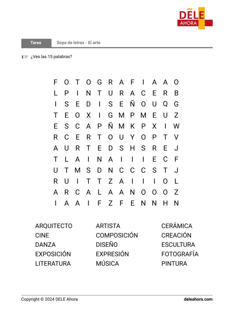 Sopa De Letras El Arte Sopa De Letras El Arte