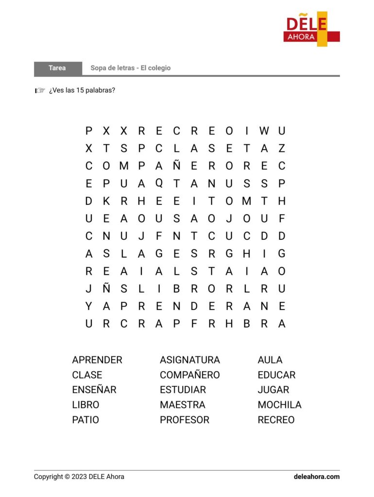 Sopa De Letras El Colegio