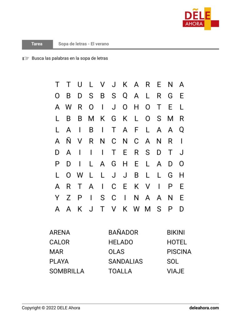 Sopa De Letras El Verano Sopa De Letras El Verano