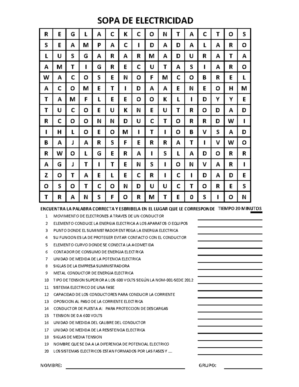 Sopa De Letras Electricidad