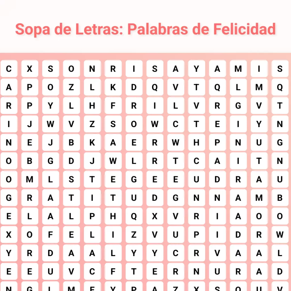 Sopa De Letras Felicidad Sopa De Letras Felicidad