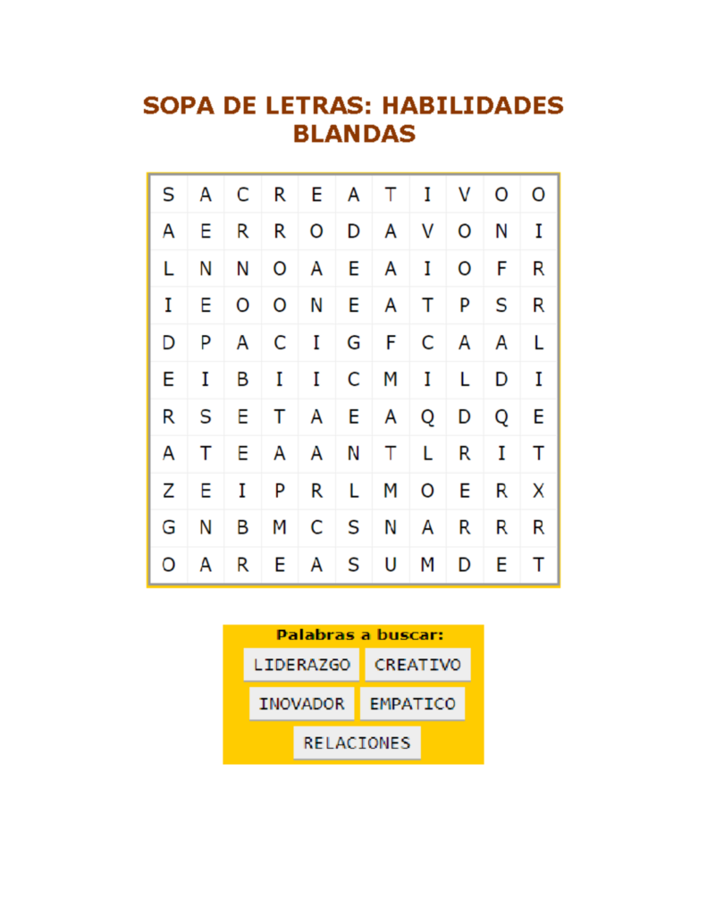 Sopa De Letras Habilidades Blandas