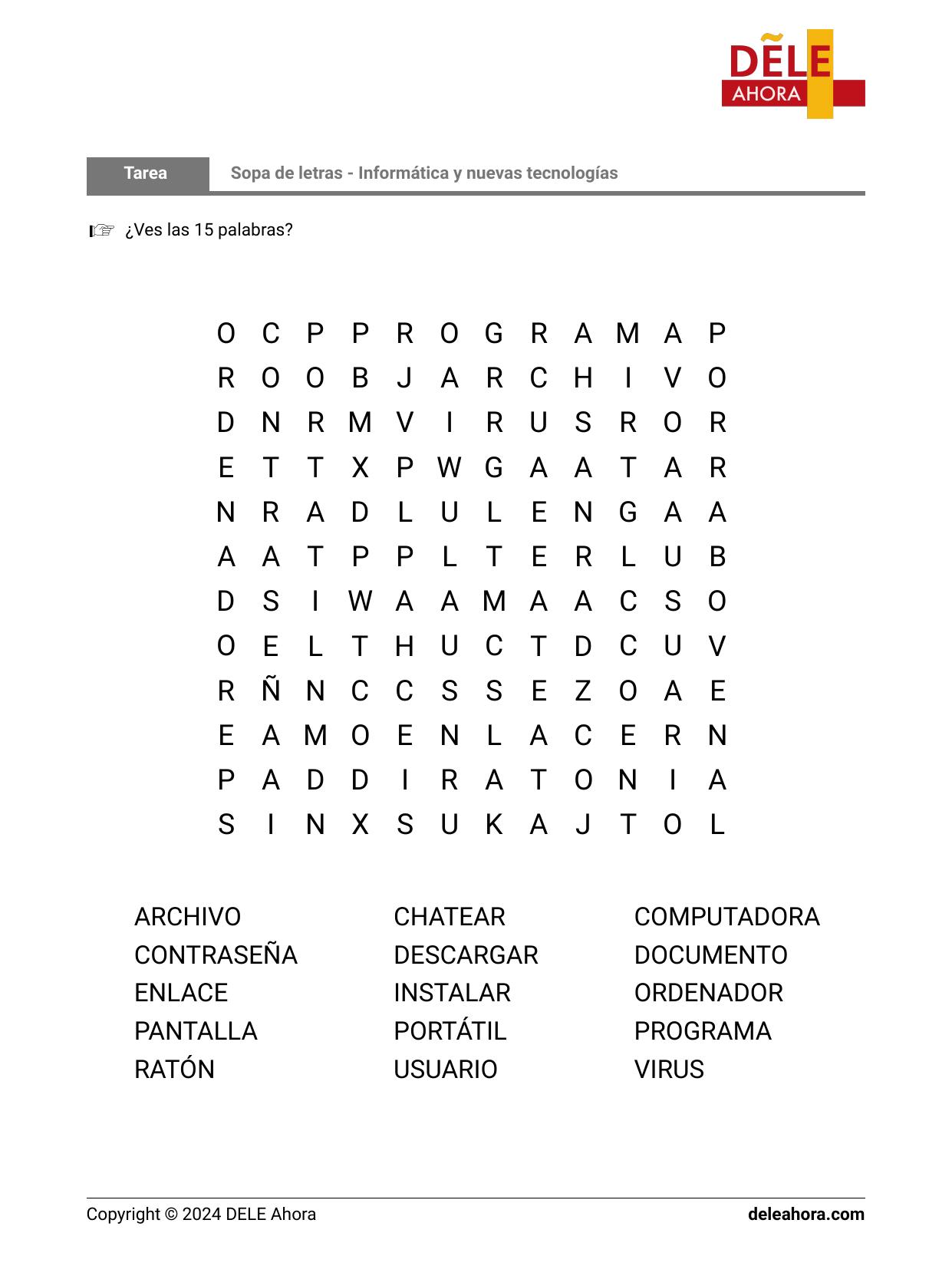 Sopa De Letras Informatica Y Nuevas Tecnologias
