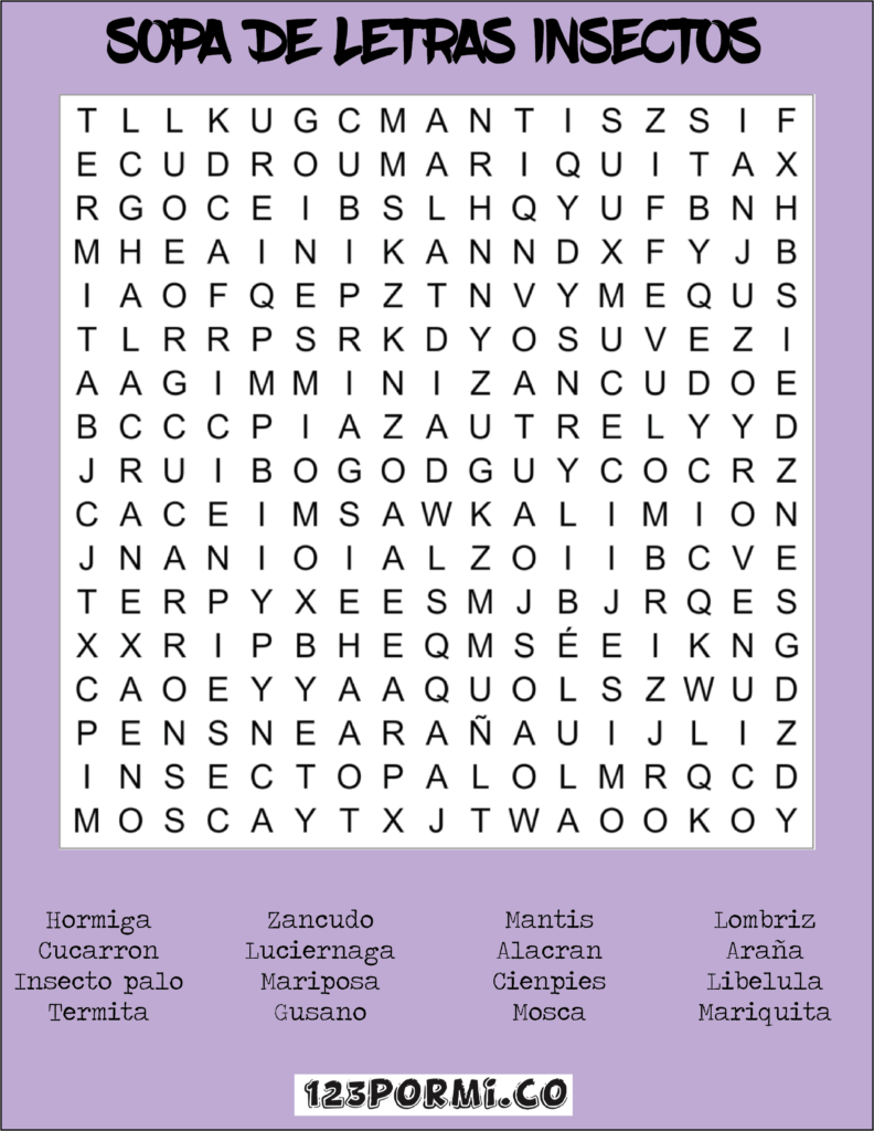 Sopa De Letras Insectos Sopa De Letras Insectos