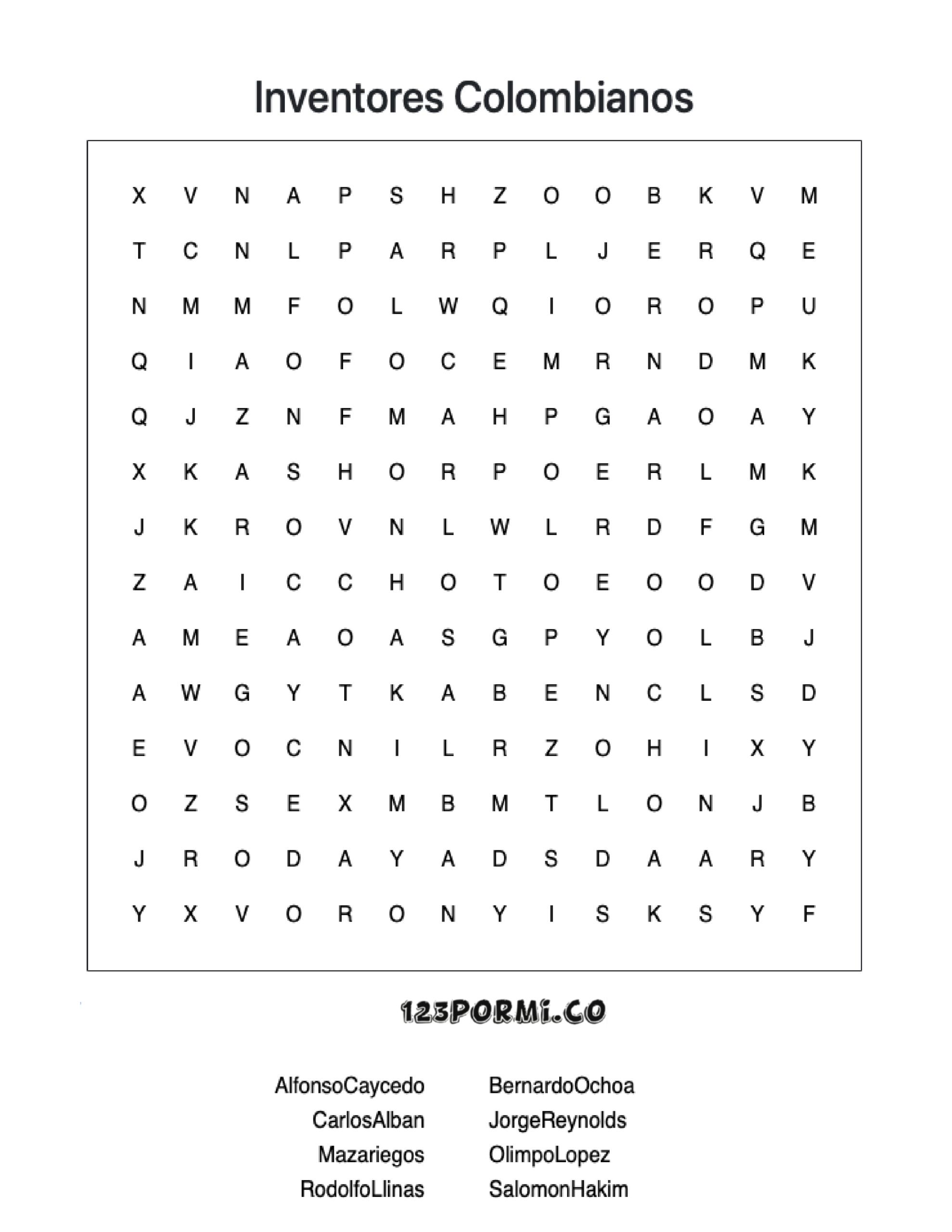 Sopa De Letras Inventores Colombianos