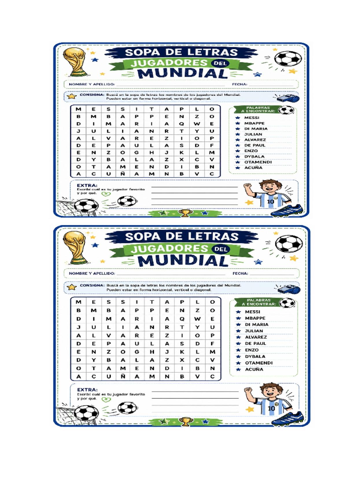 Sopa De Letras Jugadores Del Mundial Actividad Interactiva