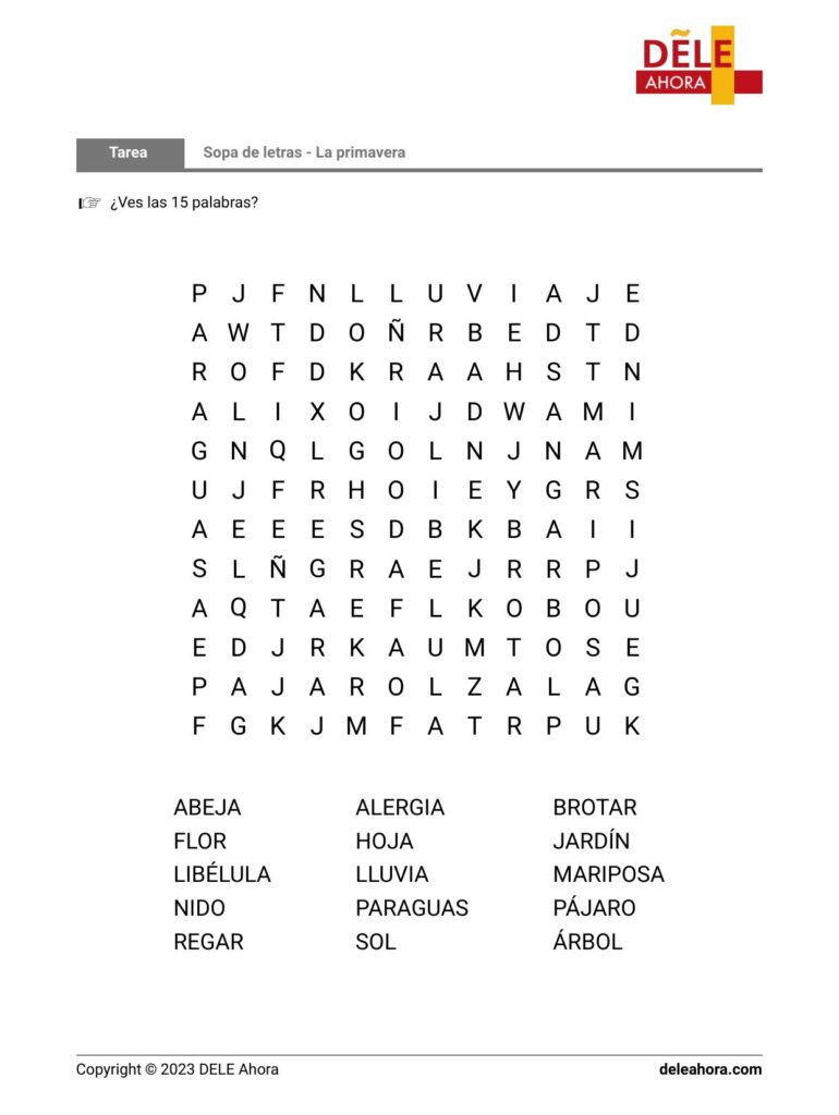 Sopa De Letras La Primavera Sopa De Letras La Primavera