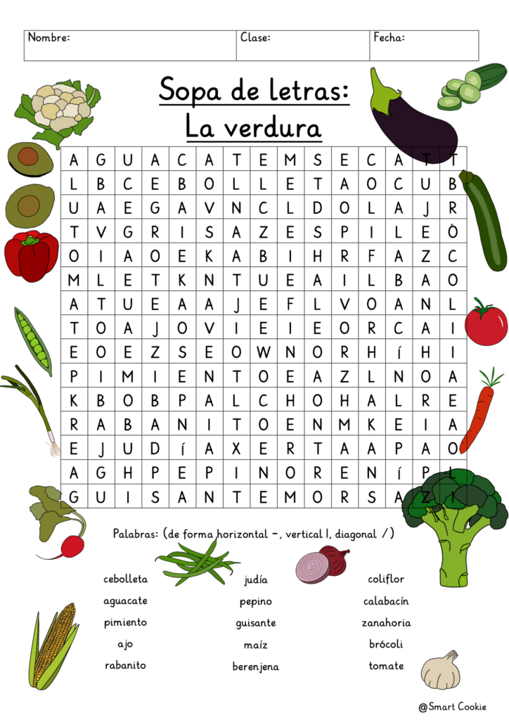 Sopa De Letras La Verdura Terminos Basicos Espanol Alimentacion Saludable 1