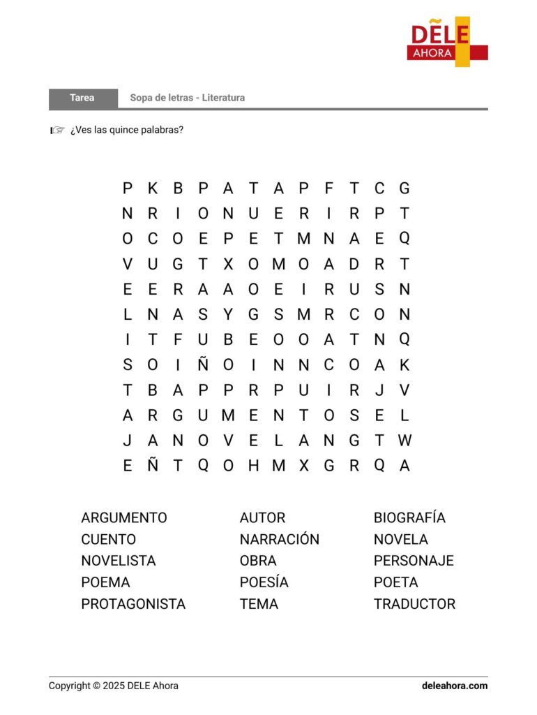 Sopa De Letras Literatura Sopa De Letras Literatura