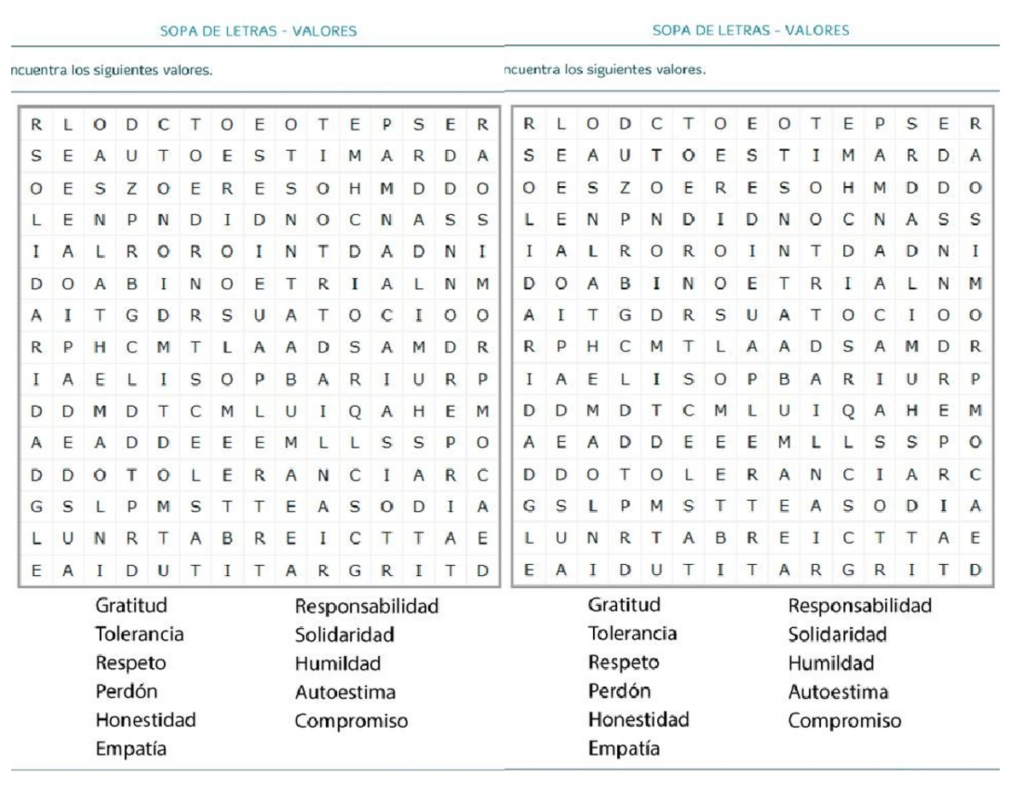 Sopa De Letras Los Valores Sopa De Letras Los Valores