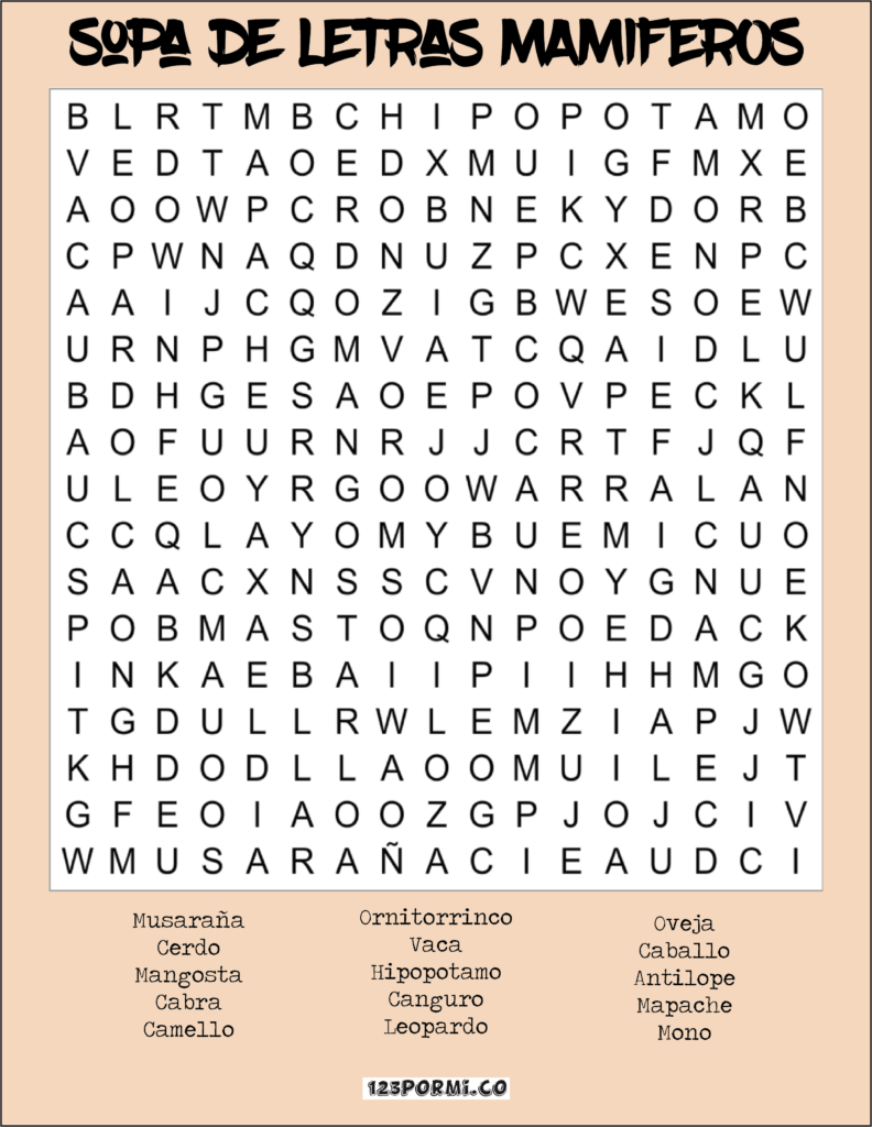 Sopa De Letras Mamiferos