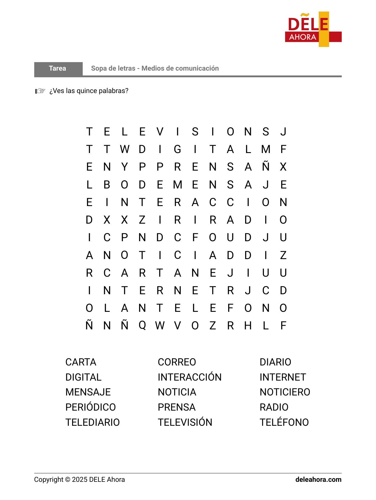 Sopa De Letras Medios De Comunicacion
