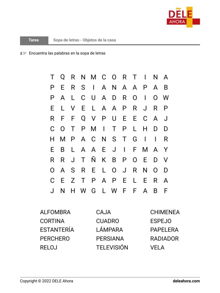Sopa De Letras Objetos De La Casa Sopa De Letras Objetos De La Casa