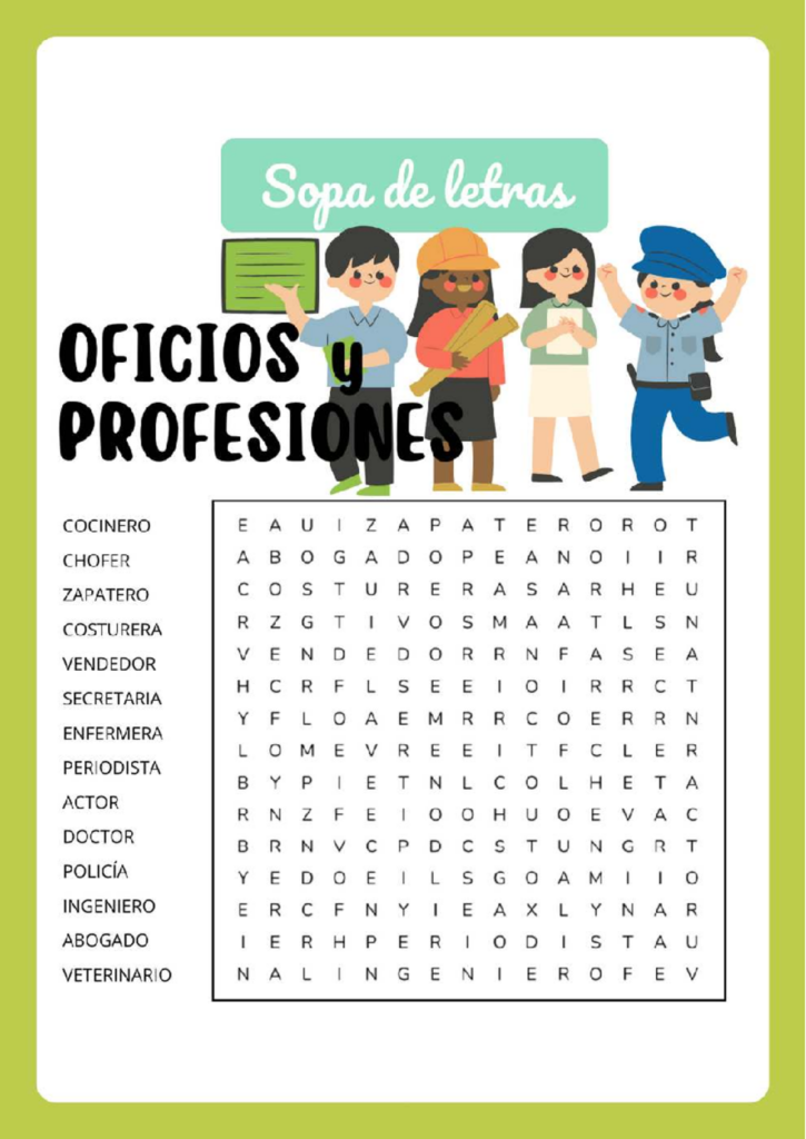 Sopa De Letras Oficios Partes Del Cuerpo Animales Y Mas
