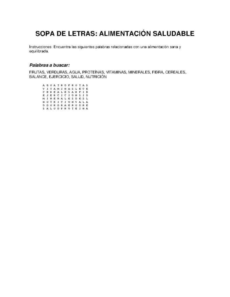 Sopa De Letras Palabras Clave En Alimentacion Saludable Sopa De Letras Palabras Clave En Alimentacion Saludable
