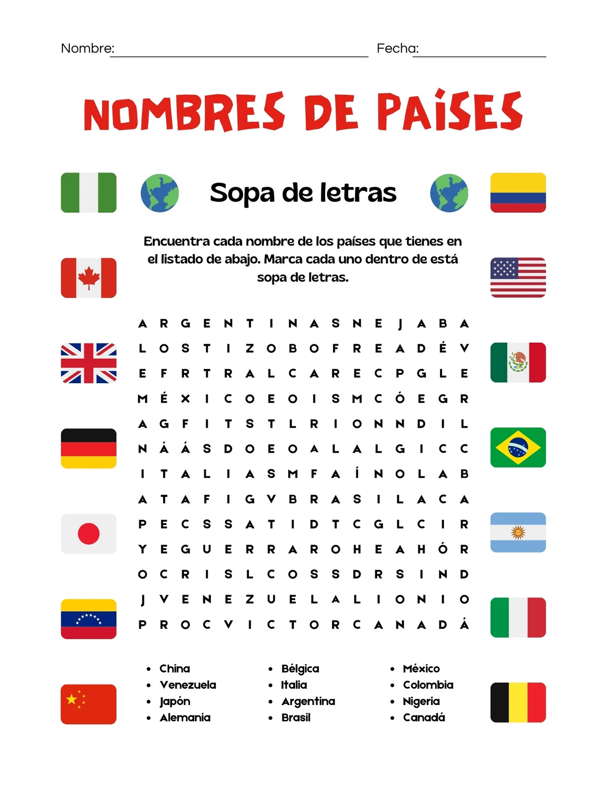 Sopa De Letras Para Imprimir