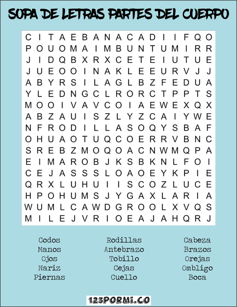Sopa De Letras Partes Del Cuerpo Sopa De Letras Partes Del Cuerpo