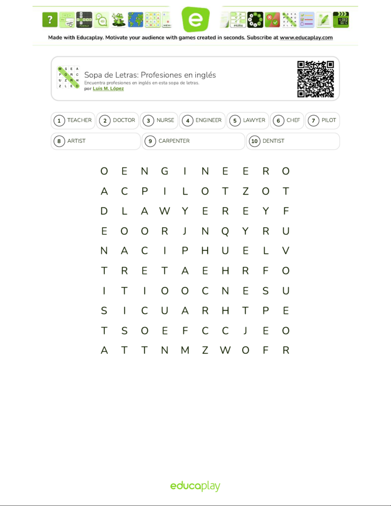 Sopa De Letras Profesiones En Ingles 26144012
