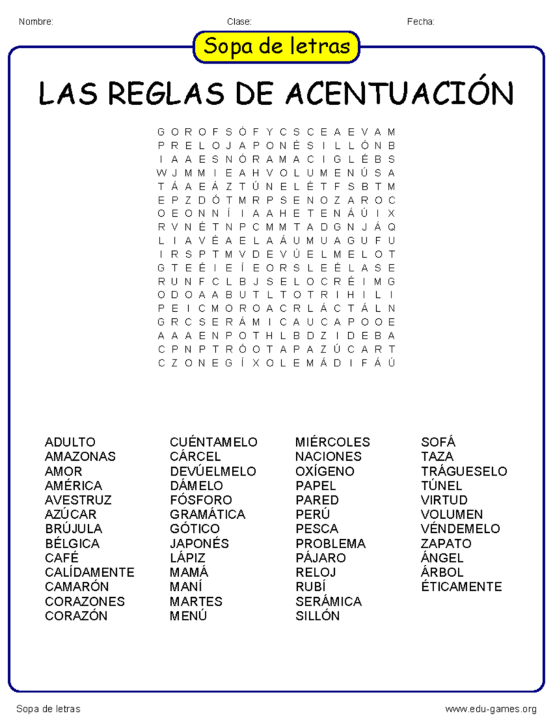 Sopa De Letras Reglas De Acentuacion Prueba De Las Sopa De Letras Reglas De Acentuacion Prueba De Las